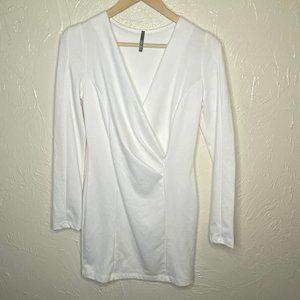 Lulu's white cross dress with shoulder pads